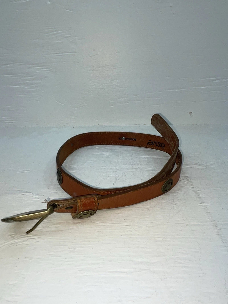 New Brown Genuine Leather Acme Gold Pendent 28” Belt #4642 NN-22
