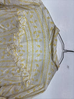 New Women’s White Yellow Design Short Sleeve Half Zip Size 40 TT-87