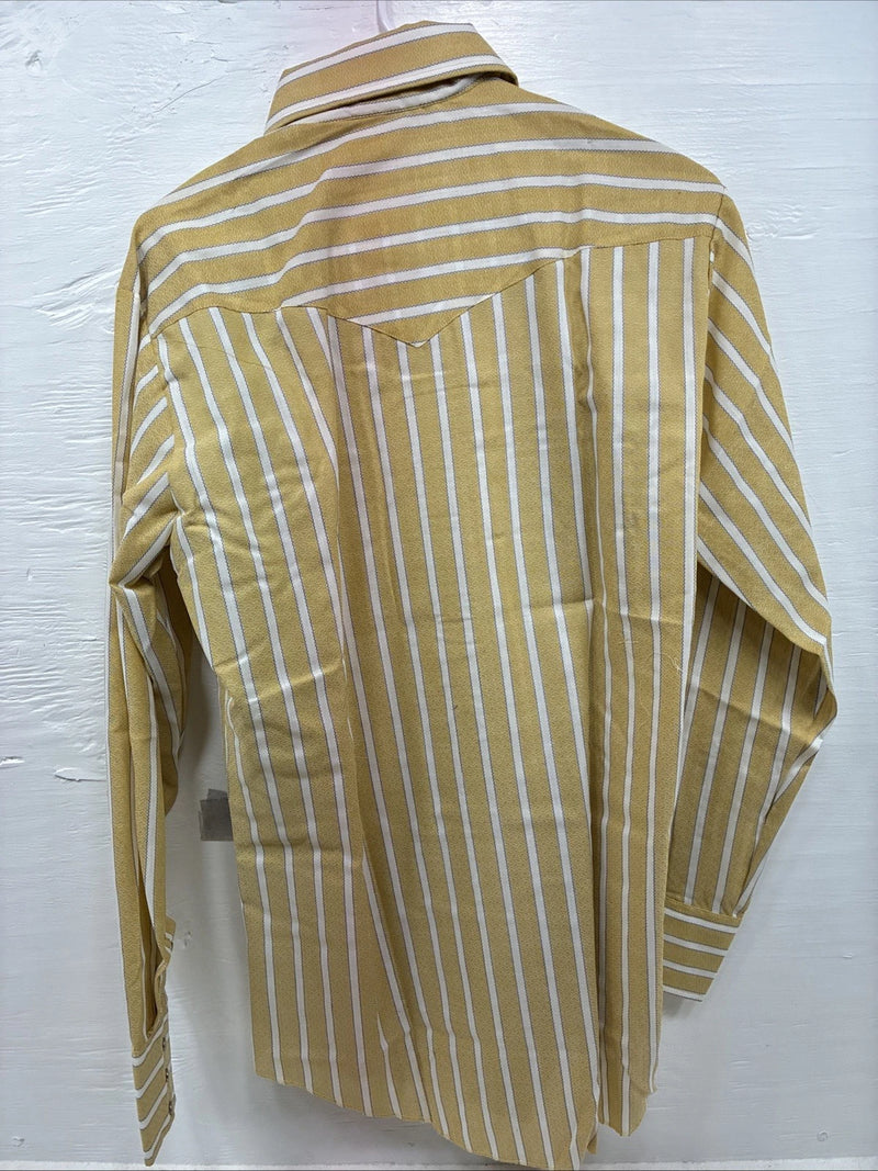 New Men’s Fenton Yellow Stripe Long Sleeve Pearl Snap 16 Large CC-69