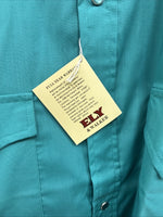 New Men’s ELY Cattleman Teal Short Sleeve Pearl Snap 16 Large CC-24