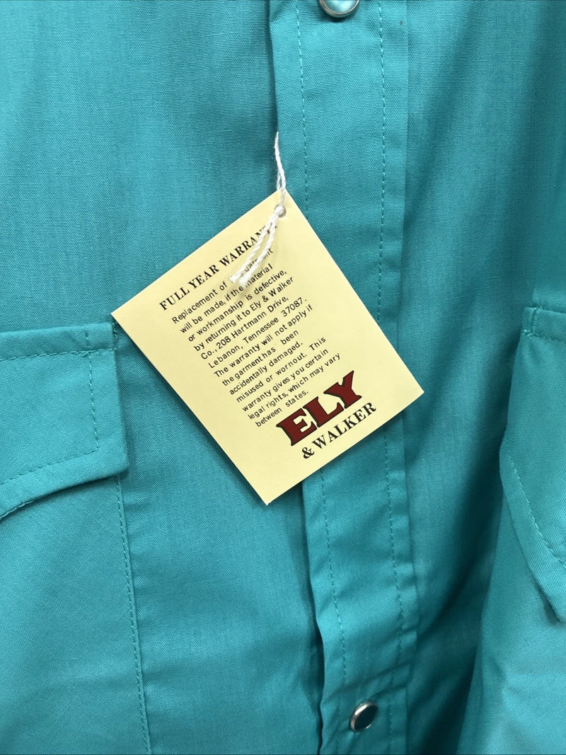New Men’s ELY Cattleman Teal Short Sleeve Pearl Snap 16 Large CC-24
