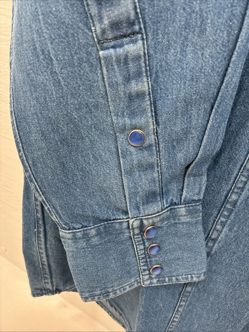 New Men’s Western Express Blue Jean Shirt Long Sleeve Pearl Snap 2XL H-25
