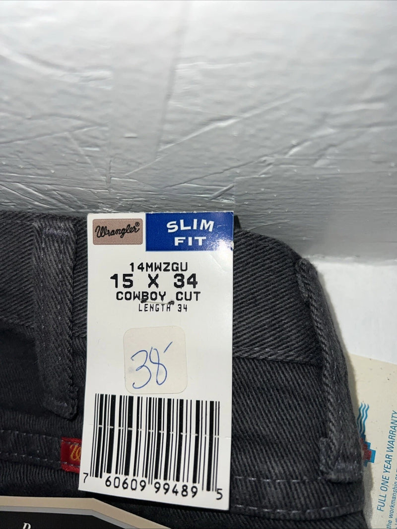 New Men’s Gray Cowboy Cut Slim Fit Wrangler Jeans. 15x34 H-7