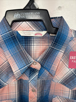 New Women’s Cumberland Pink Blue Plaid Long Sleeve Pearl Snap 1XL Plus GG-68