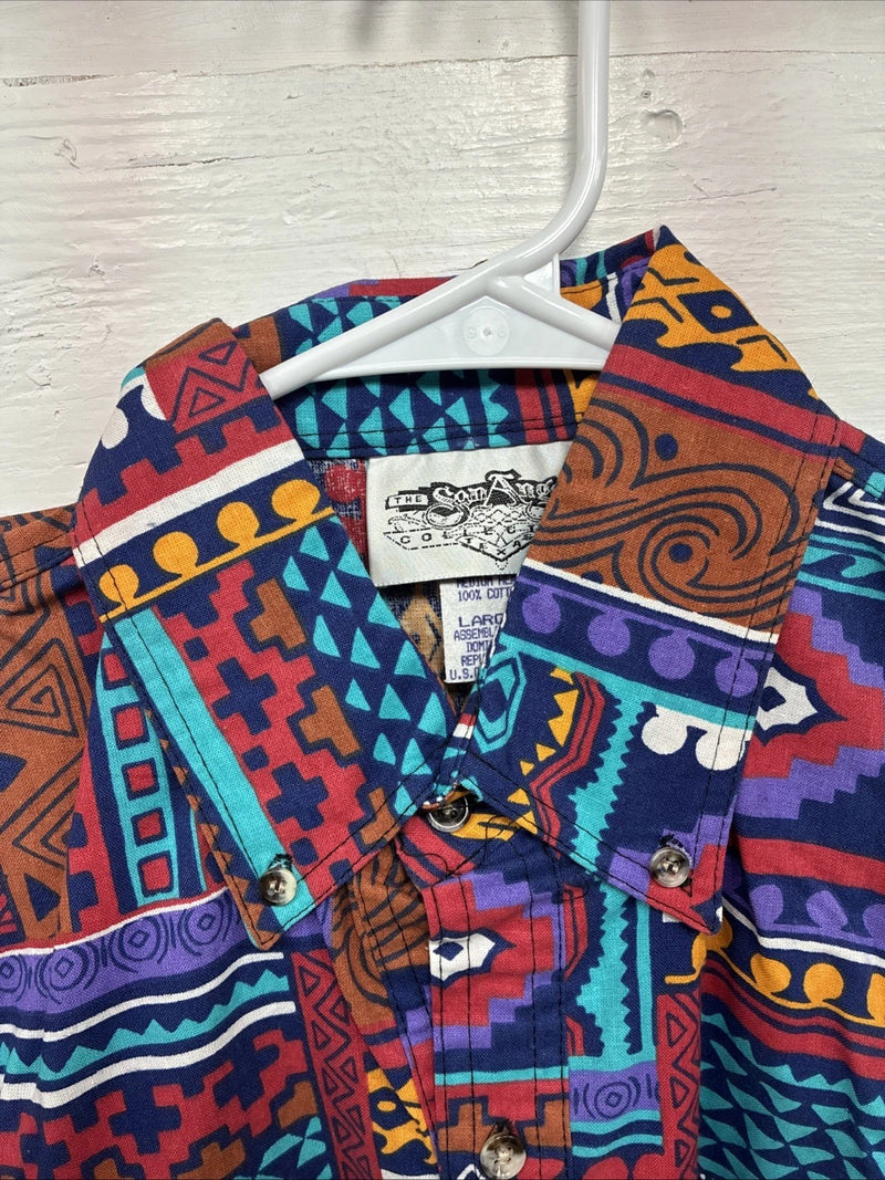 New Men’s San Angelo Multicolor Design Short Sleeve Bottom Up Large AA-60