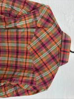 New Men’s Champion Western Orange Pink Plaid Long Sleeve Pearl Snap Small AA-88 