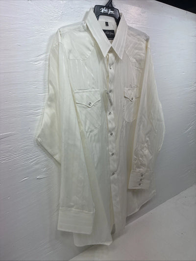 New Men’s White Horse Yellow Stripe Long Sleeve Pearl Snap XL T-77