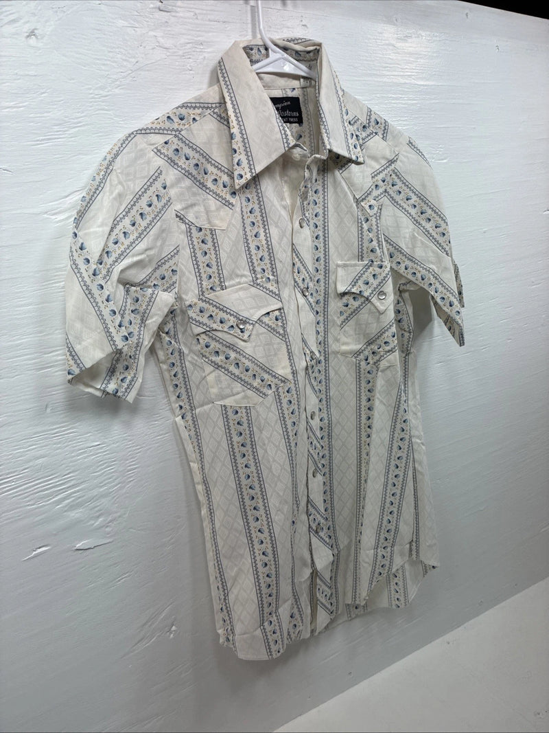 New Men’s Champion Western White Western Short Sleeve Pearl Snap Small J-57