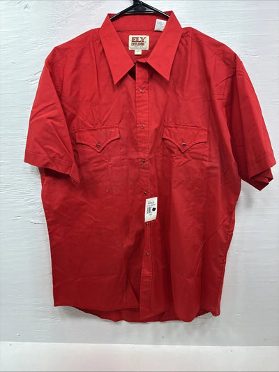 New Men’s ELY Cattleman Red Western Short Sleeve Pearl Snap 17 XL T-66