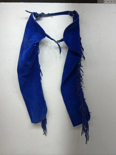 NOS Children’s  Blue Whitman Show Chaps With Fringe Adjustable Waist 35” L-29