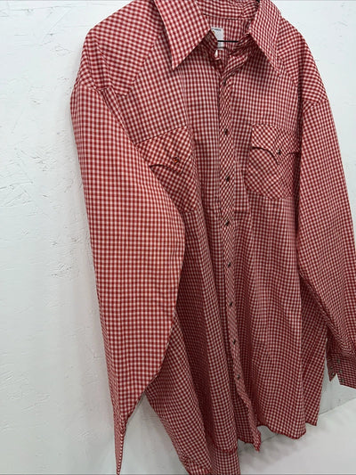 New Men’s Red Plaid Petal Snap Permanent-press Long Sleeve Shirt. 20x35 3XL G-73