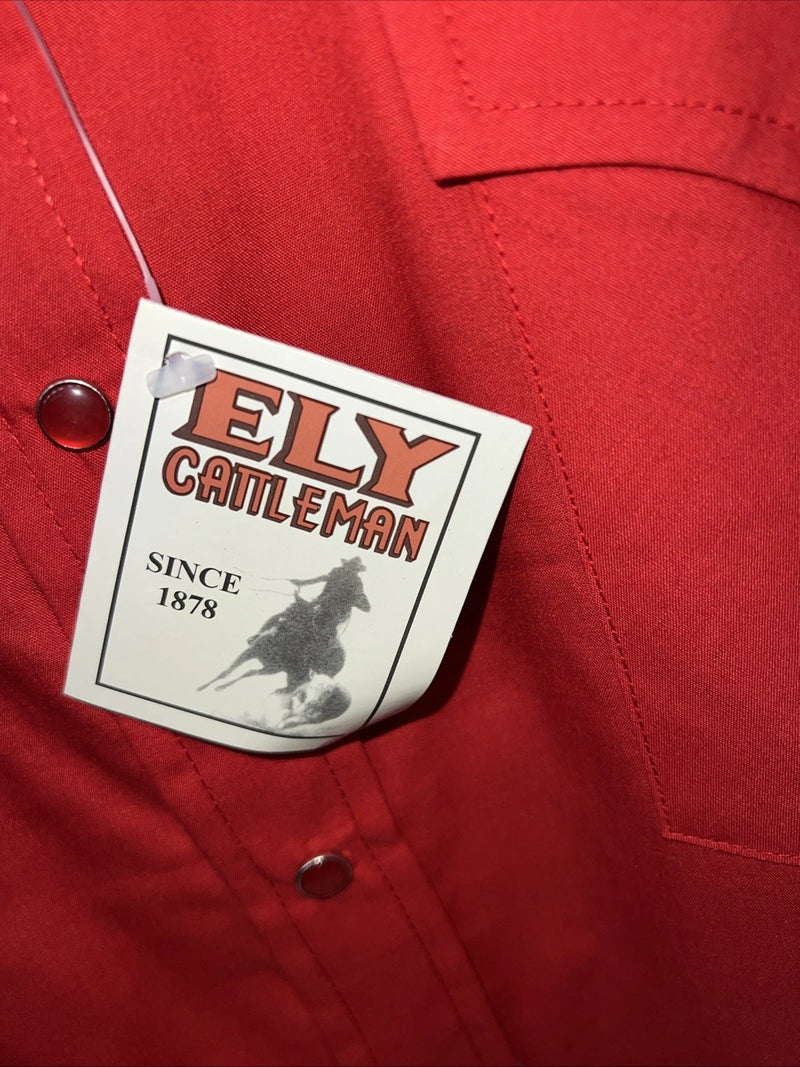 New Men’s Red ELY Cattleman Long Sleeve Pearl Snap Shirt. 17x34 XL S-18