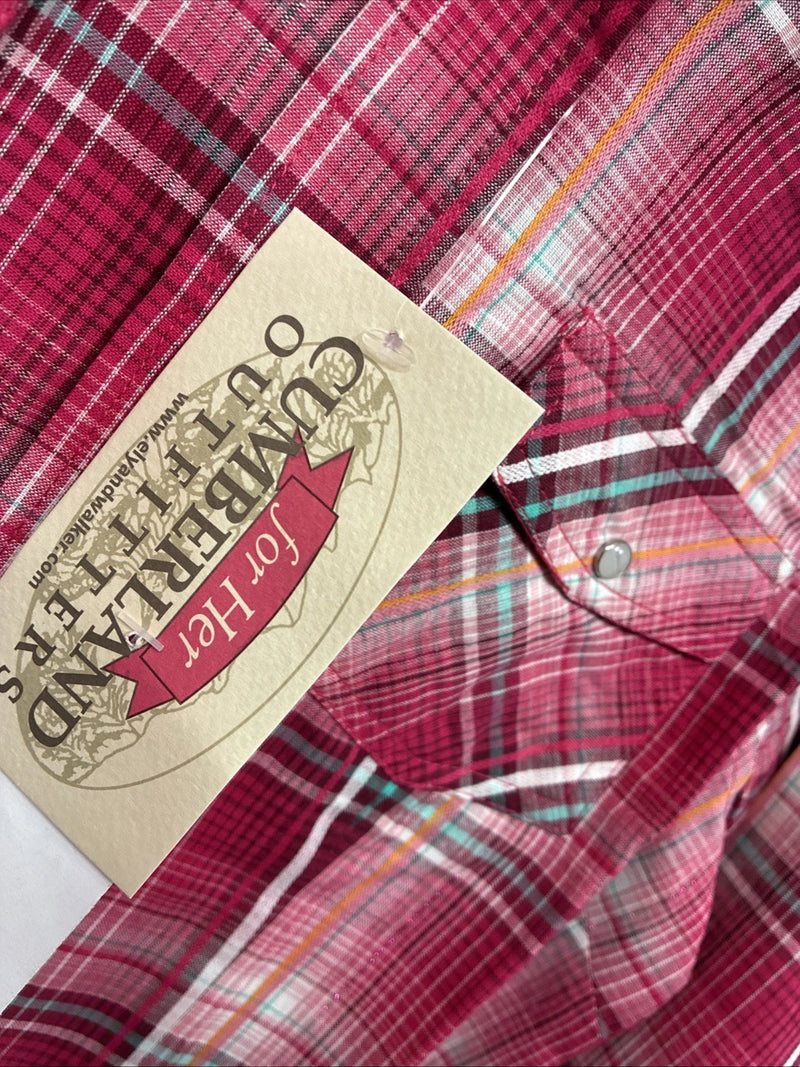 New Women’s Cumberland Pink plaid Long Sleeve Pearl Snap Small DD-98