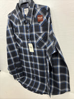 New Men’s ELY Cattleman Black Blue Flannel Long Sleeve Pearl Snap 4XL Tall E-88