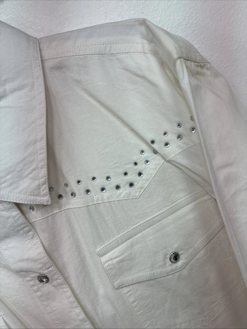 New Women’s Cumberland White Gem Long Sleeve Pearl Snap XL GG-46