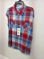 New Women’s Cumberland Red Blue Plaid Short Sleeve Button Up Small DD-106