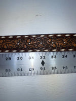 New Brown Genuine Leather Tooled And Weaved 32” Belt #78000 JJ-2