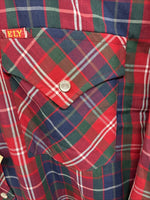 New Men’s ELY Plains Red Blue Plaid Long Sleeve Pearl Snap 16 Large Q-22