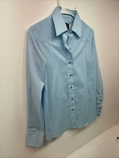 New Women’s Panhandle Slim Blue Long Sleeve Pearl Snap 14 Medium II-72