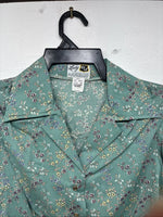 New Women’s Dickson Jenkins Blue Floral Long Sleeve Pearl Snap Zip Size 32 KK-66