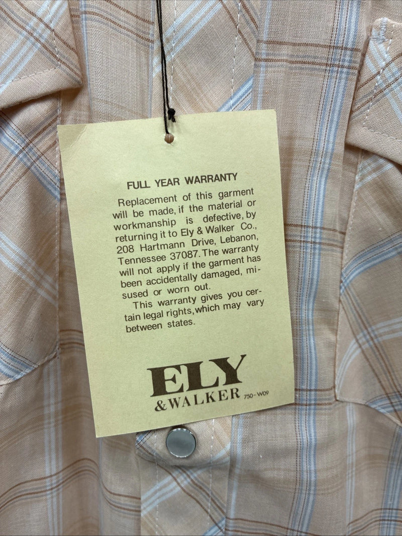 New Men’s ELY Cattleman Orange Plaid Short Sleeve Pearl Snap Large X-61