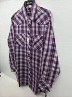 New Men’s White Horse People Plaid Long Sleeve Pearl Snap XL J-37