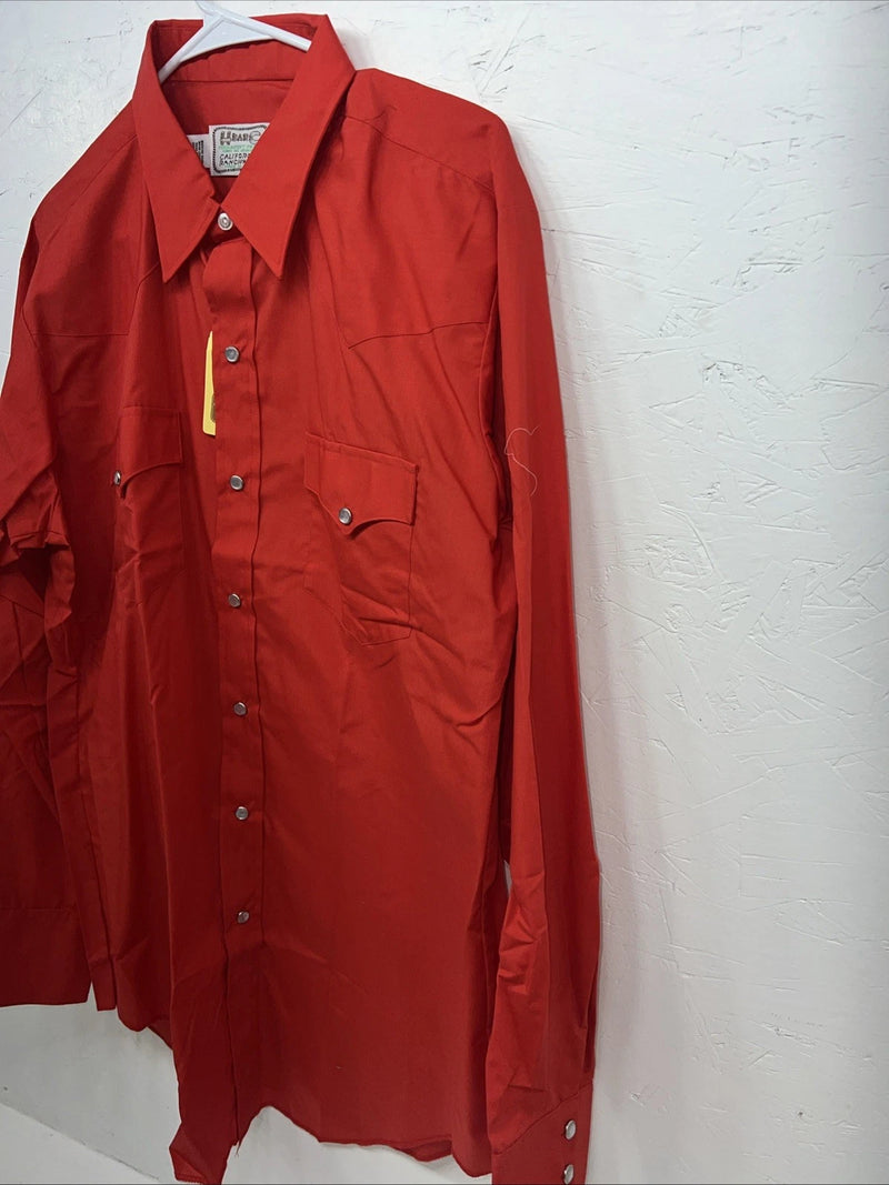 New Men’s Red HbarC Ranchwear Long Sleeve Pearl Snap Shirt. 17x35 XL S-8