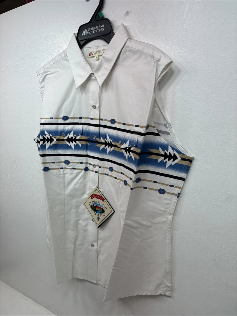New Women’s Cumberland White Deign Short Sleeve Pearl Snap XL II-28