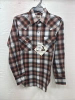 New Kids ELY Cattleman Orange Plaid Long Sleeve Pearl Snap Size 12 DD-37