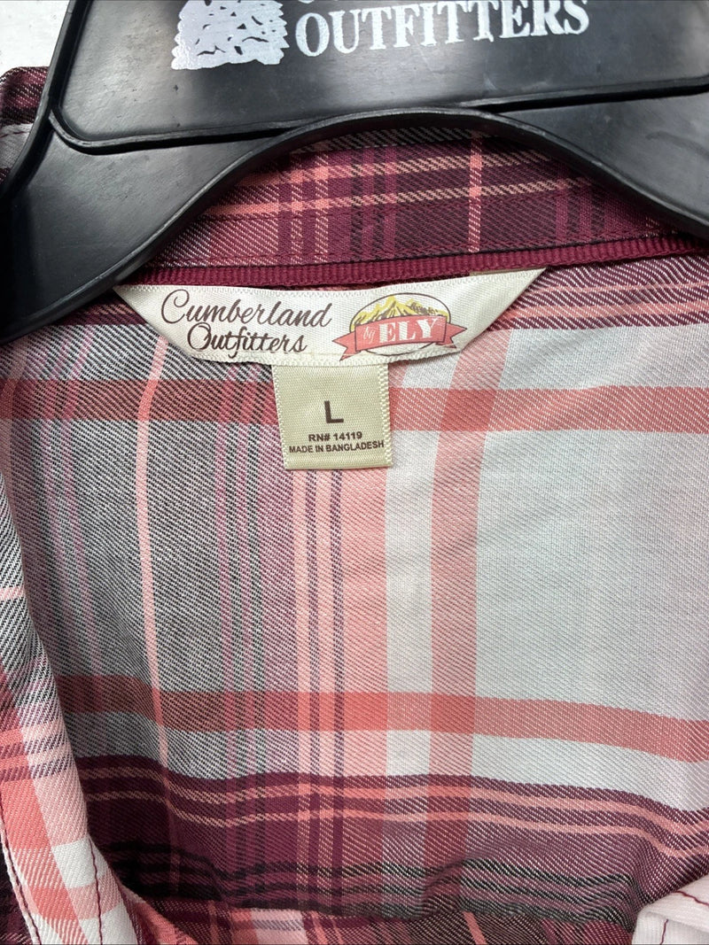 New Women’s Cumberland Pink Plaid Design Long Sleeve Pearl Snap Large II-105