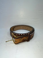 New Red Genuine Leather Longhorn Tooled 34” Belt #82828 JJ-34