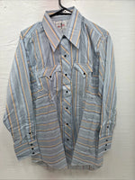 New Men’s Tem Tex Blue Stripe Long Sleeve Pearl Snap 16 X 33 Large R-16