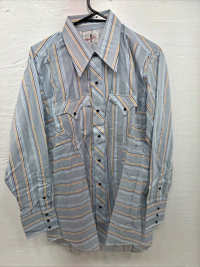 New Men’s Tem Tex Blue Stripe Long Sleeve Pearl Snap 16 X 33 Large R-16