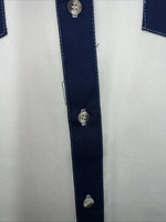 New Mens Navy White Cowboy Threads Button Up Long Sleeve. Medium I-40