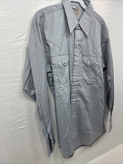 New Men’s Dee-Cee Gray Long Sleeve Pearl Snap 15.5 Medium O-24