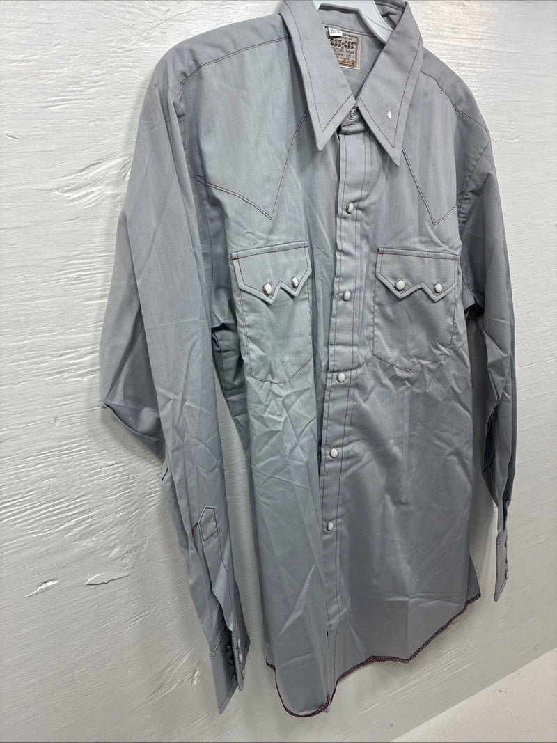 New Men’s Dee-Cee Gray Long Sleeve Pearl Snap 15.5 Medium O-24