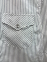 New Kids White Horse Gray Stripe Long Sleeve Pearl Snap Large DD-56