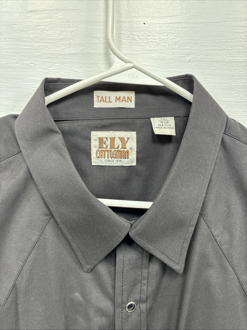 New Men’s ELY Cattleman Black Long Sleeve Pearl Snap 3XL E-43