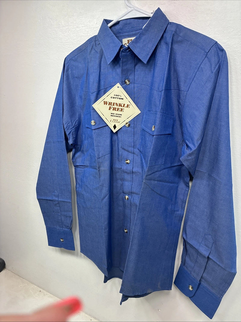 New Women’s ELY Classic Blue Long Sleeve Button Up Size Large YY-26