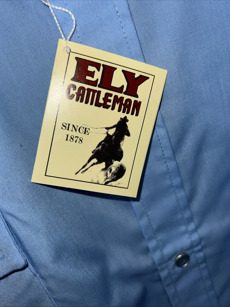 New Mens Blue ELY Cattleman Short Sleeve Pearl snap Shirt. 17 XL S-1