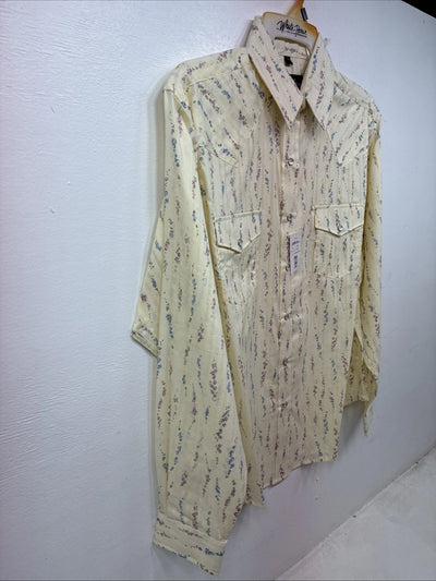 New Women’s White Horse Yellow Floral Long Sleeve Pearl Snap Medium YY-126
