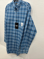 New Men’s ELY Cattleman Blue Plaid Long Sleeve Pearl Snap Large Q-34