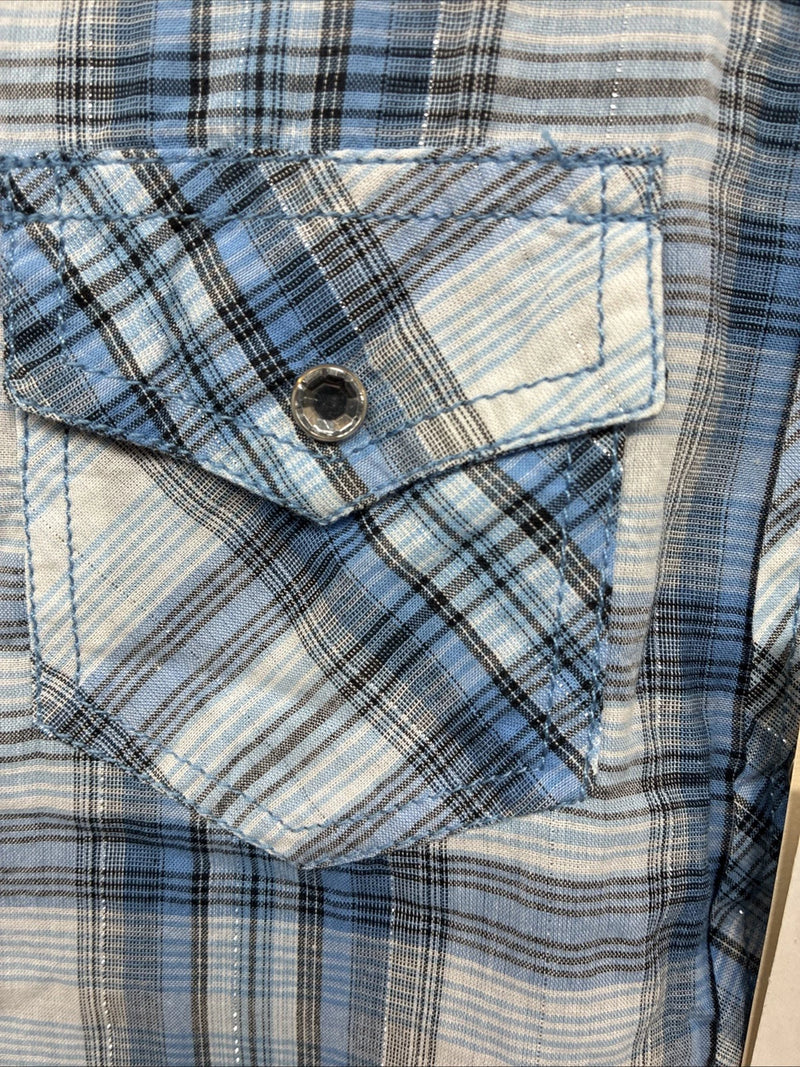 New Girls Cumberland Blue Plaid Long Sleeve Pearl Snap Medium DD-25