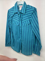 New Women’s H Bar C Blue Stripe Long Sleeve Button Up Size 10 MM-14