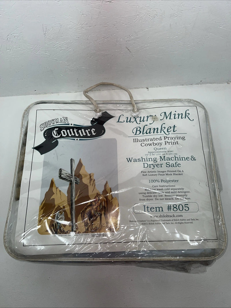 New Showman Luxury Mink Praying Cowboy Print 75”X96” Queen Blanket #805 MM-604