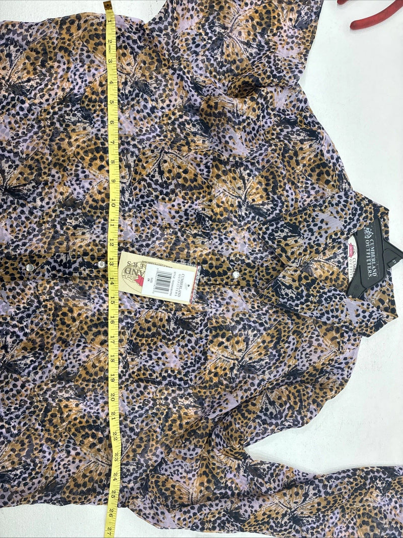 New Women’s Cumberland Purple Yellow Print Long Sleeve Pearl Snap 2XL GG-40