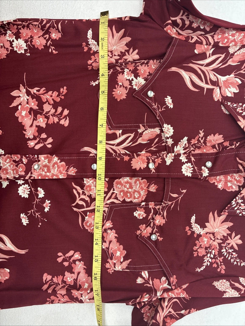 New Women’s Lee Red Floral Long Sleeve Pearl Snap Medium KK-6