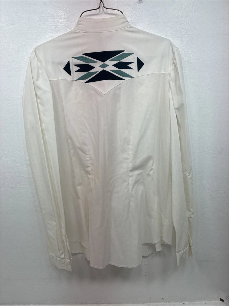 New Women’s H Bar C White Designed Long Sleeve Button Up Size 36 KK-35