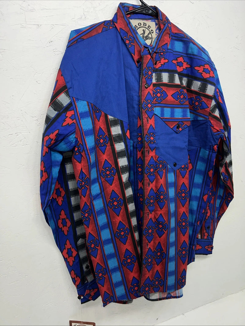 New Men’s Rodeo Active Red And Blue Western Button Shirt. Small A-173