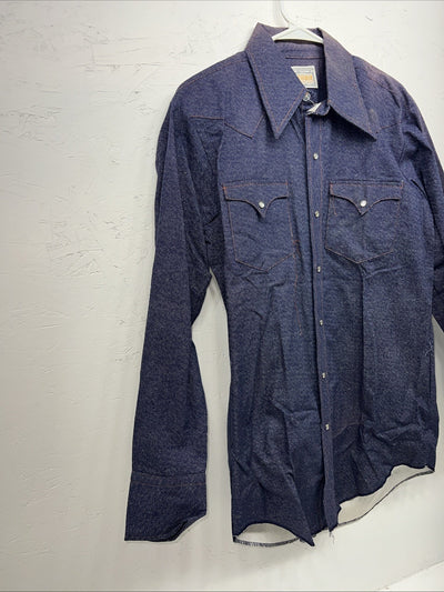 New Men’s Karman Western Wear Denim Pearl Snap Long Sleeve Shirt. 15.5x33 M I-24